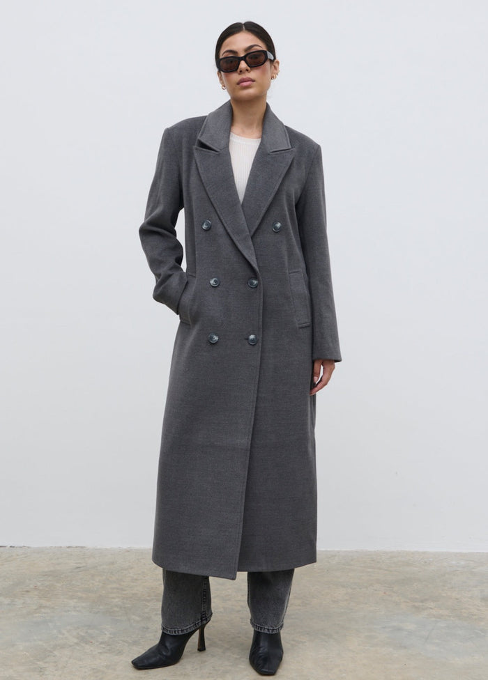 Anne Is 5'7.5" & Wears Size UK S|Carissa Oversized Tailored Coat - Charcoal