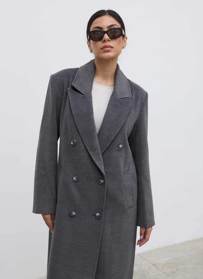Anne Is 5'7.5" & Wears Size UK S|Carissa Oversized Tailored Coat - Charcoal