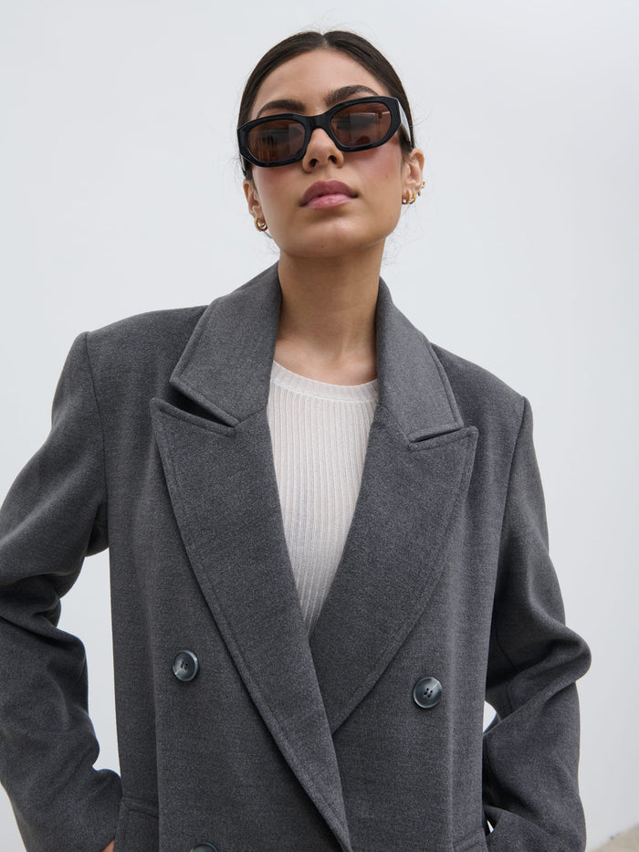 Anne Is 5'7.5" & Wears Size UK S|Carissa Oversized Tailored Coat - Charcoal