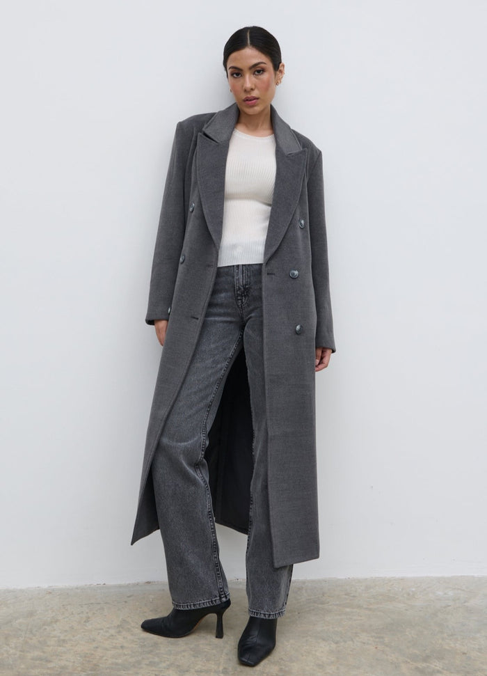 Anne Is 5'7.5" & Wears Size UK S|Carissa Oversized Tailored Coat - Charcoal