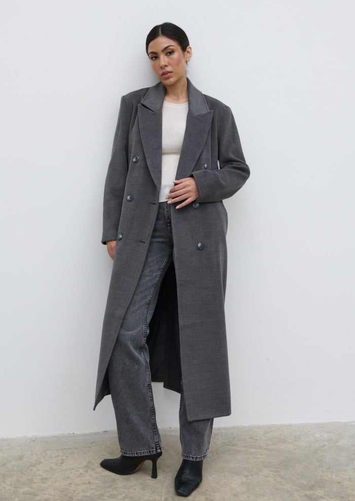 Anne Is 5'7.5" & Wears Size UK S|Carissa Oversized Tailored Coat - Charcoal
