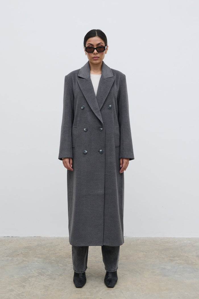 Anne Is 5'7.5" & Wears Size UK S|Carissa Oversized Tailored Coat - Charcoal