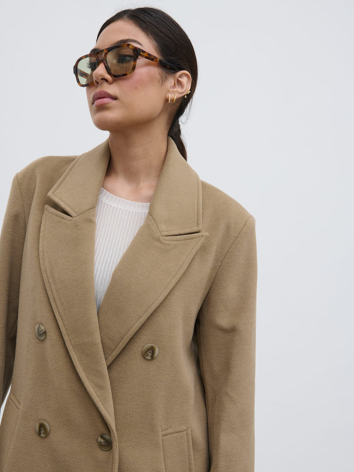 Anne Is 5'7.5" & Wears Size UK S|Carissa Oversized Tailored Coat - Taupe