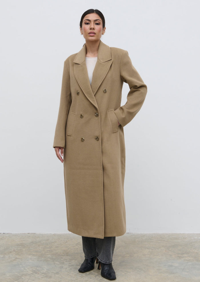 Anne Is 5'7.5" & Wears Size UK S|Carissa Oversized Tailored Coat - Taupe