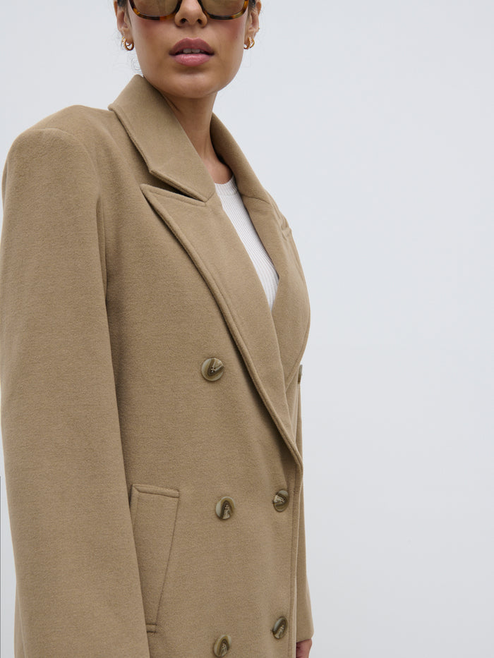 Anne Is 5'7.5" & Wears Size UK S|Carissa Oversized Tailored Coat - Taupe