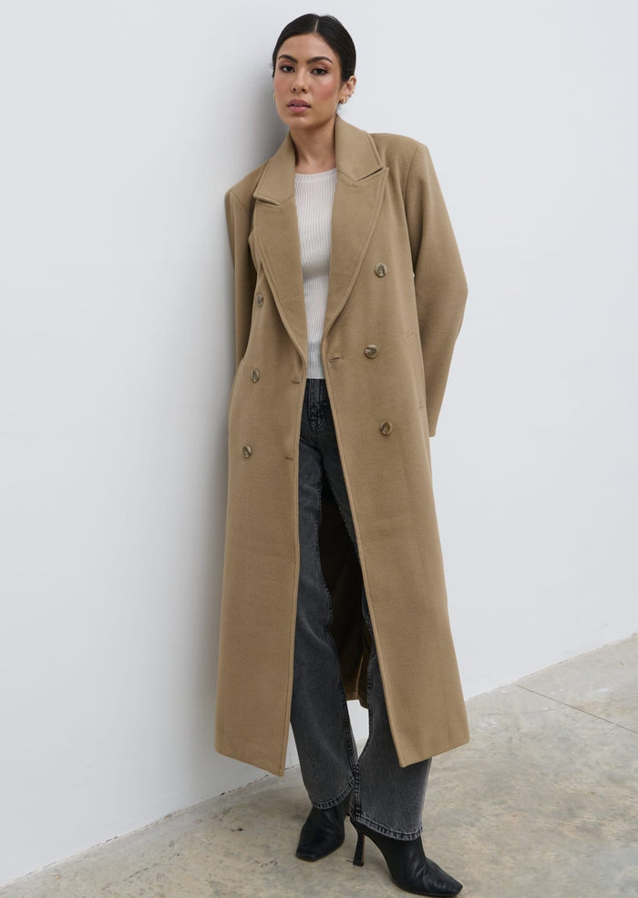 Anne Is 5'7.5" & Wears Size UK S|Carissa Oversized Tailored Coat - Taupe