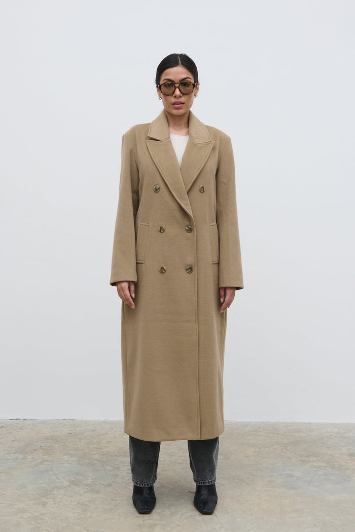 Anne Is 5'7.5" & Wears Size UK S|Carissa Oversized Tailored Coat - Taupe