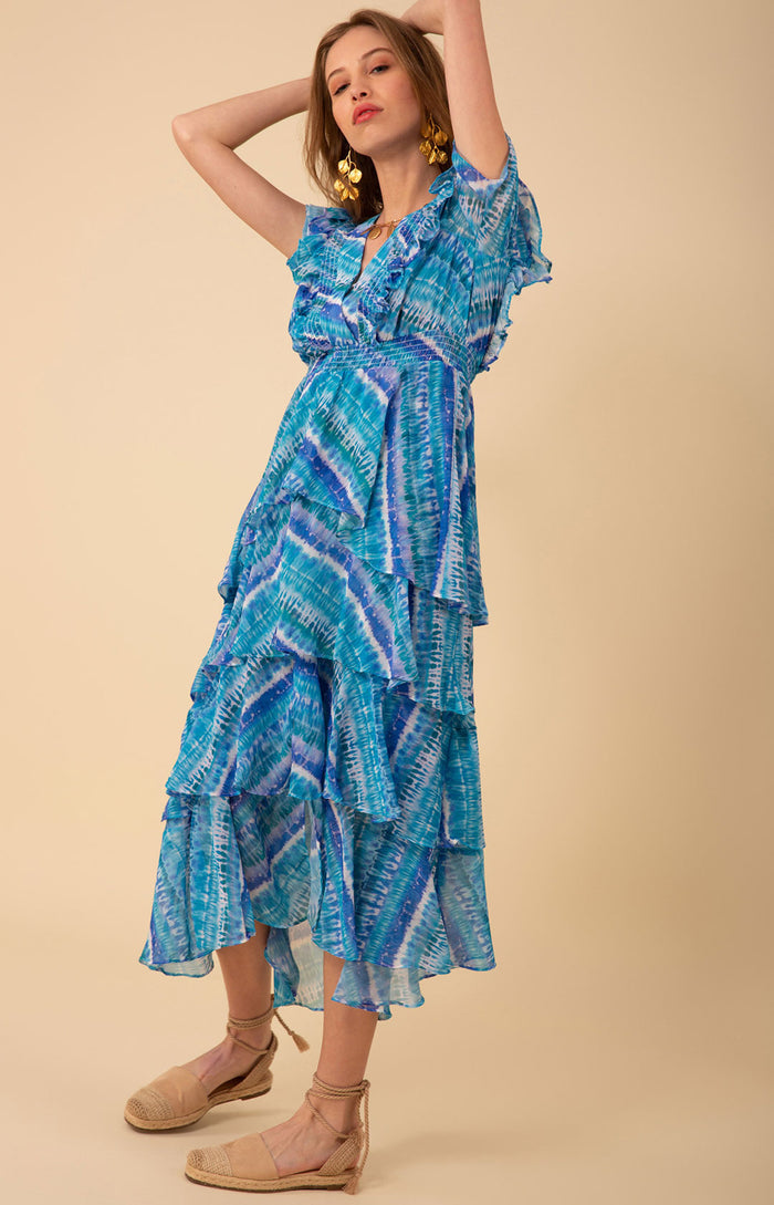 Caroline Chiffon Dress, color_teal