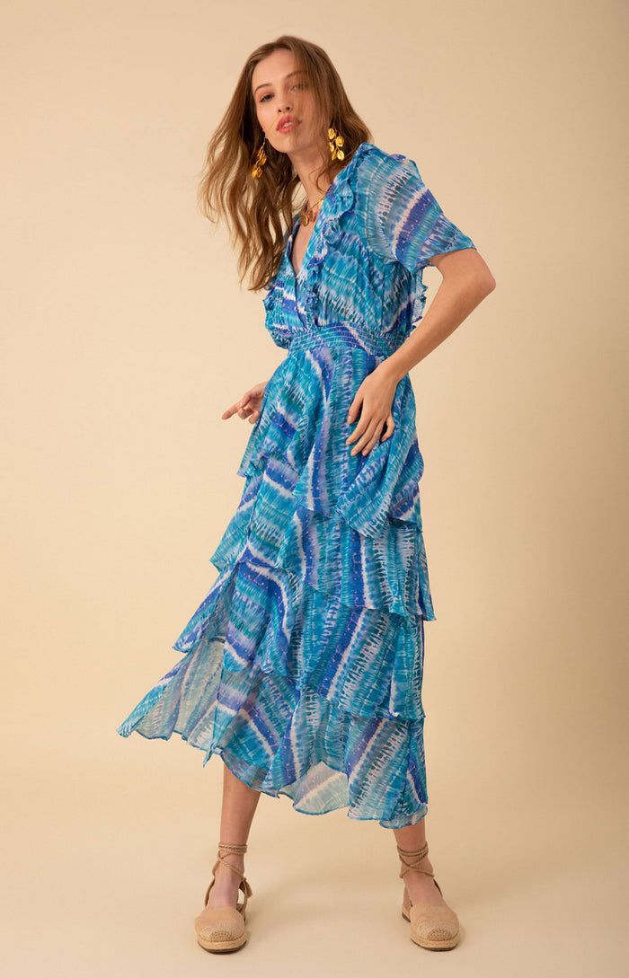 Caroline Chiffon Dress, color_teal