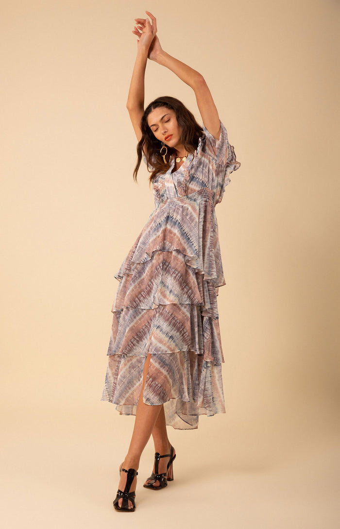 Caroline Chiffon Dress, color_beige
