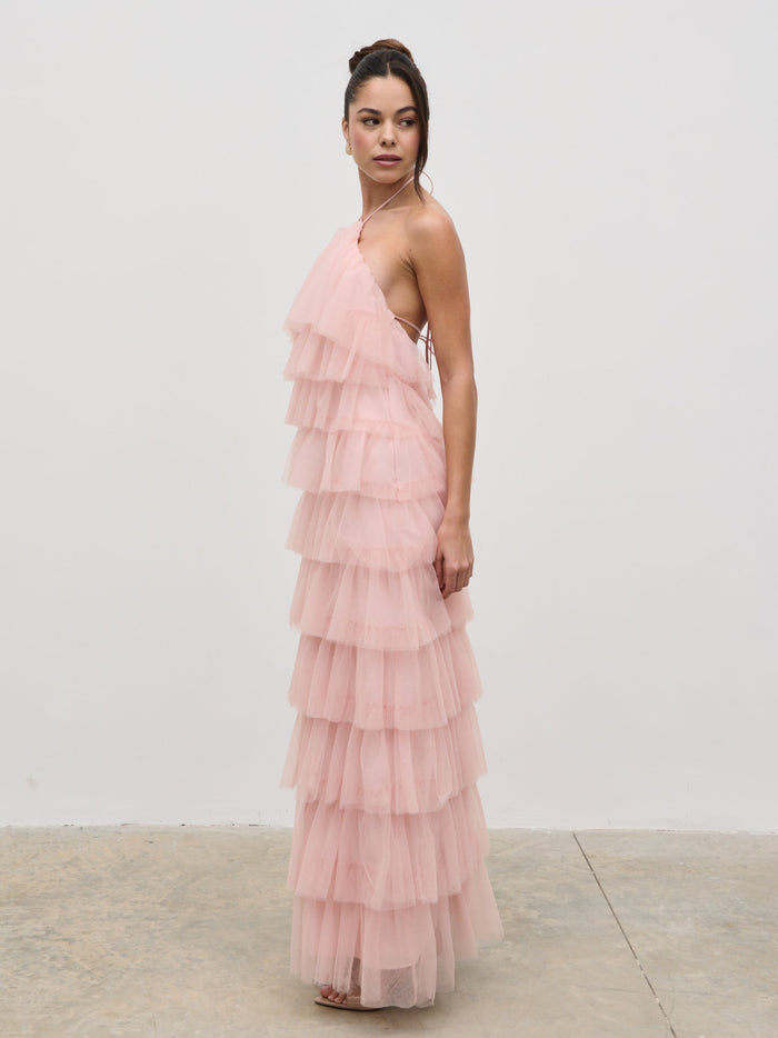 Elissa Is 5'8.5" & Wears Size UK 8|Carri Tulle Maxi Dress - Peony Pink