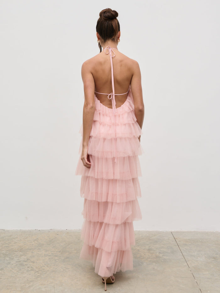 Elissa Is 5'8.5" & Wears Size UK 8|Carri Tulle Maxi Dress - Peony Pink