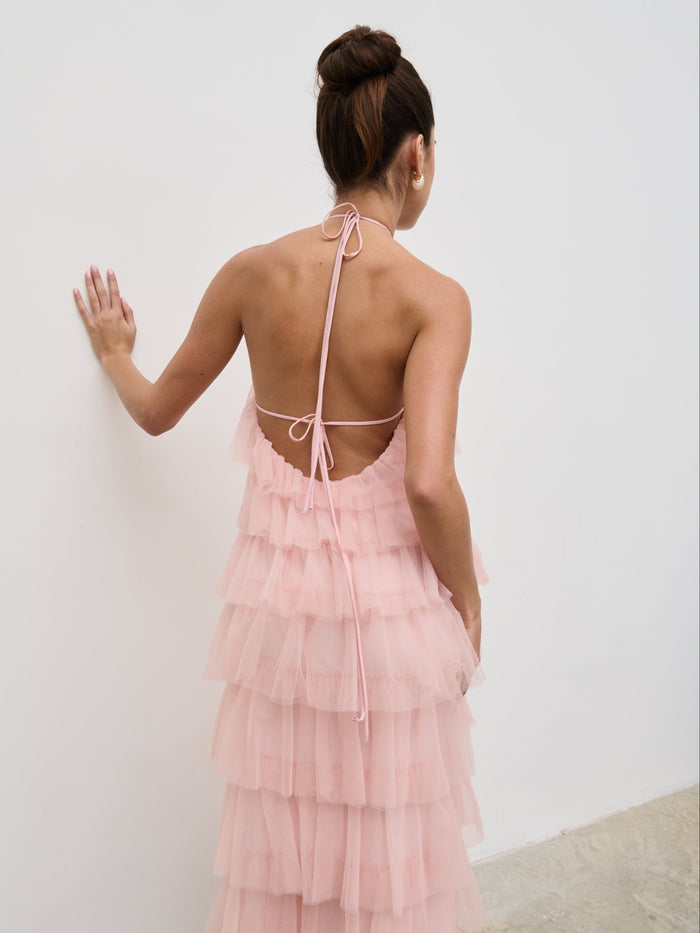 Elissa Is 5'8.5" & Wears Size UK 8|Carri Tulle Maxi Dress - Peony Pink