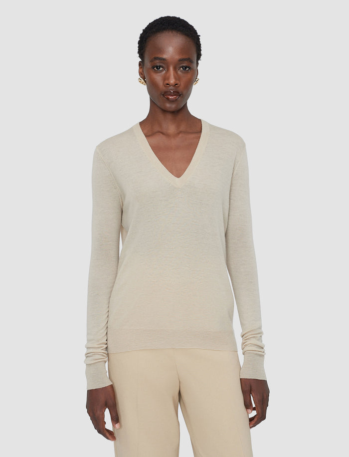 Beige Cashair V Neck Jumper - Joseph
