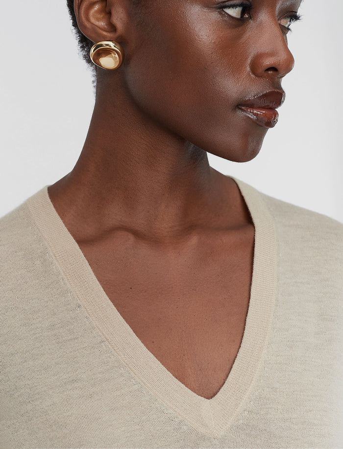 Beige Cashair V Neck Jumper - Joseph