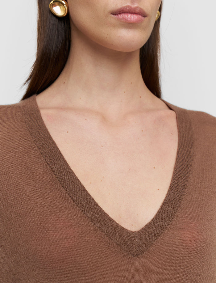 Brown Cashair V Neck Jumper - Joseph