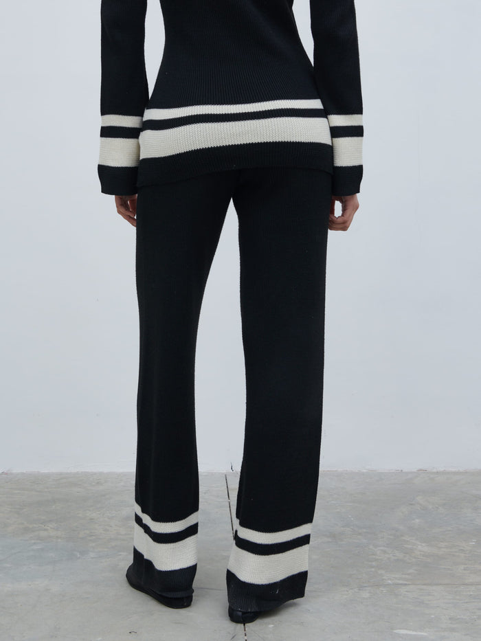Bianca Is 5'9" & Wears Size UK XS|Cassie Contrast Knit Trousers - Black and Cream