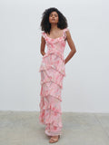 Graziela Is 5'9.5" & Wears Size UK 6|Cecile Scoop Neck Ruffle Maxi Dress - Pink Marble Ombre