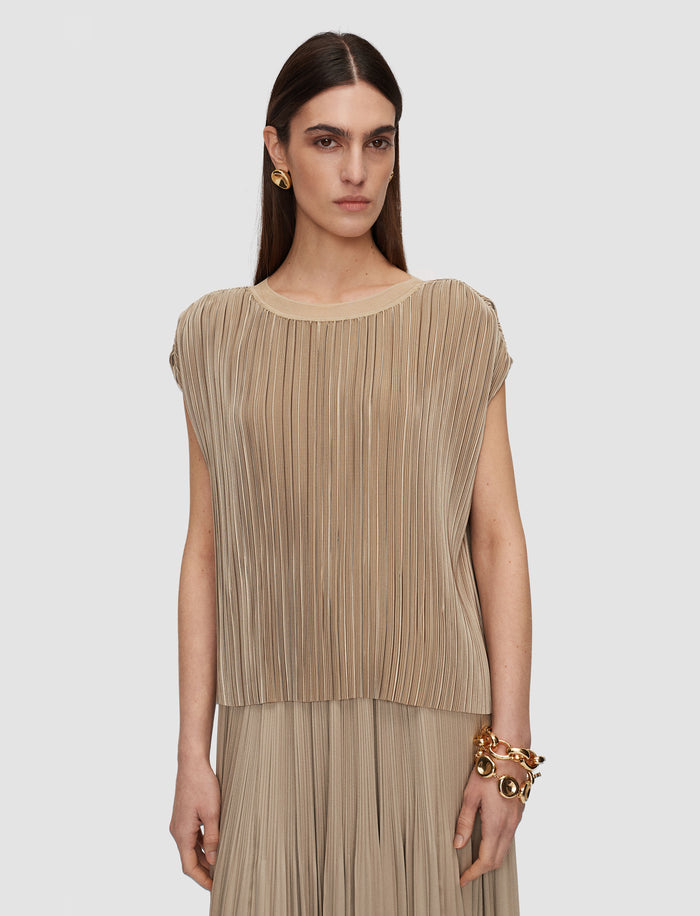 Beige Cedre Pleated Satin Top - Joseph