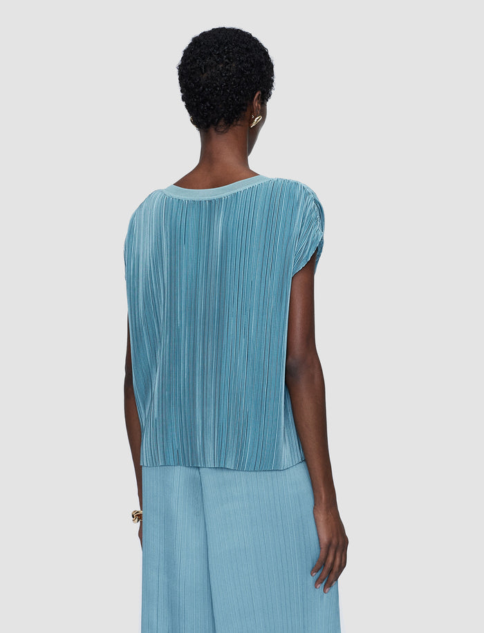 Blue Cedre Pleated Satin Top - Joseph
