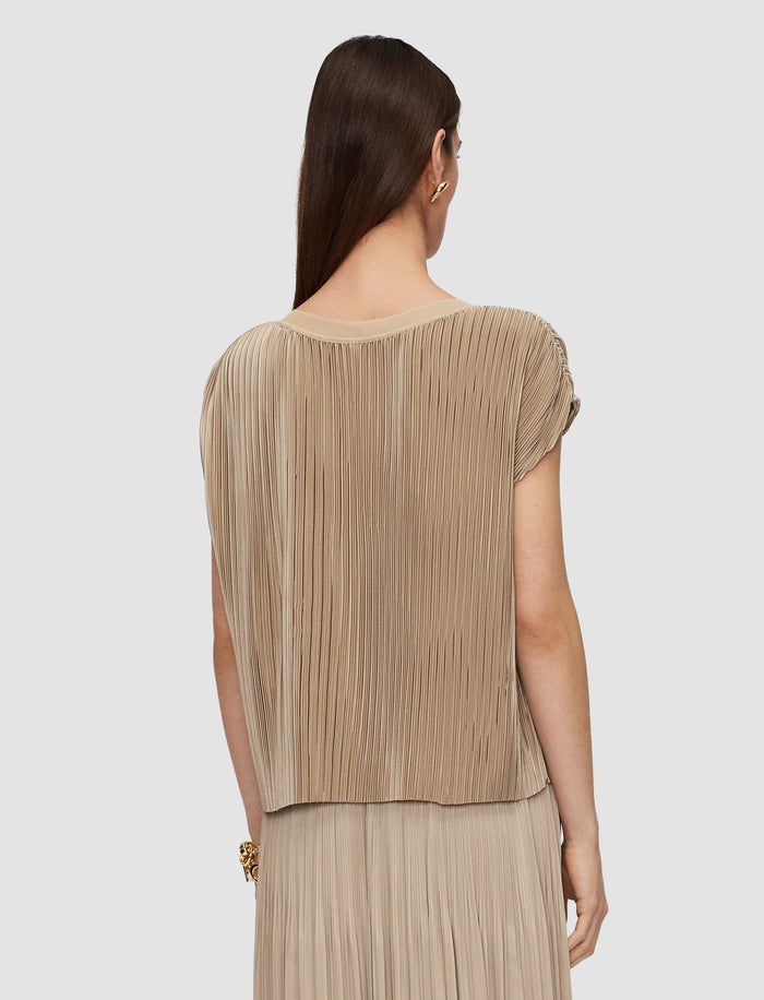 Beige Cedre Pleated Satin Top - Joseph