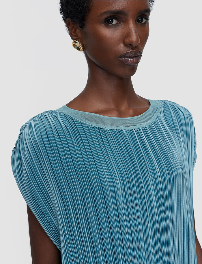 Blue Cedre Pleated Satin Top - Joseph