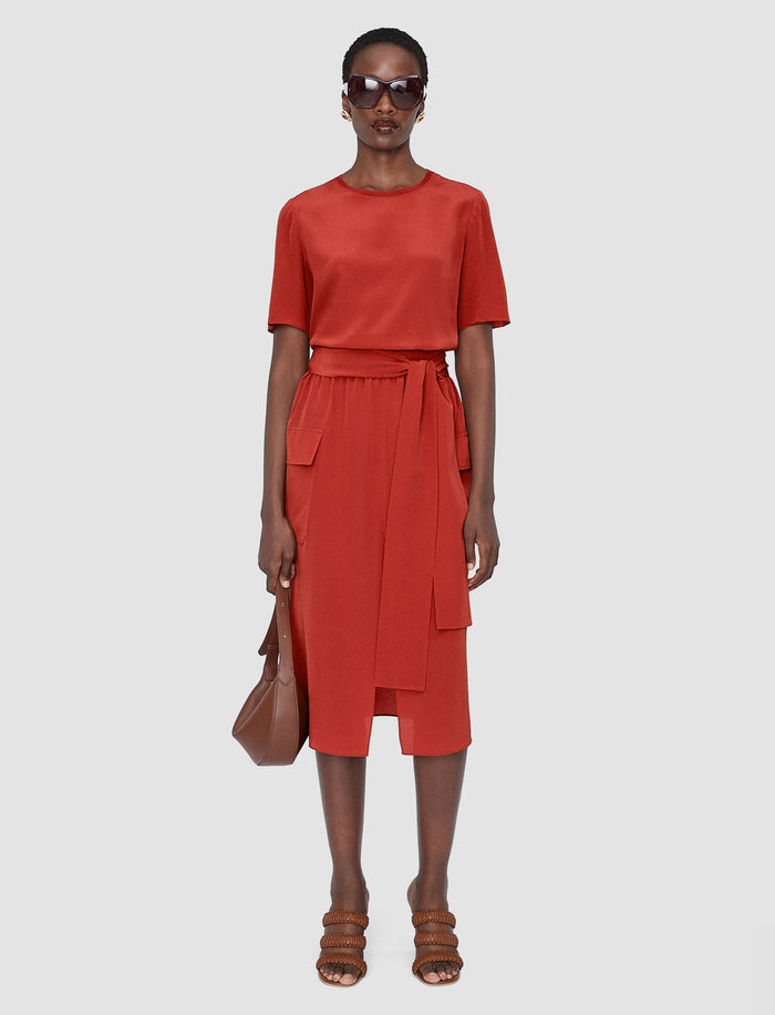 Red Charai Crepe de Soie Silk Skirt - Joseph