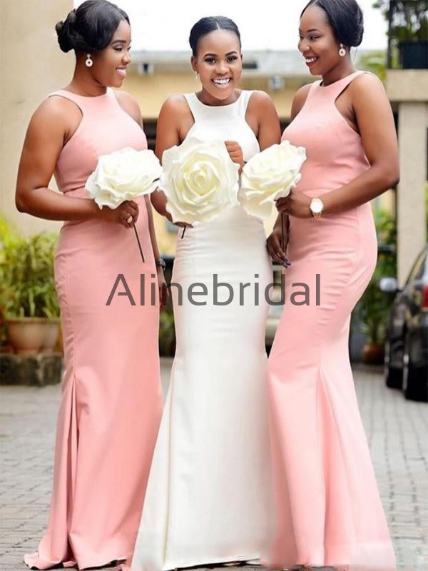 Charming Sleeveless Halter Long Mermaid Bridesmaid Dresses, AB4240