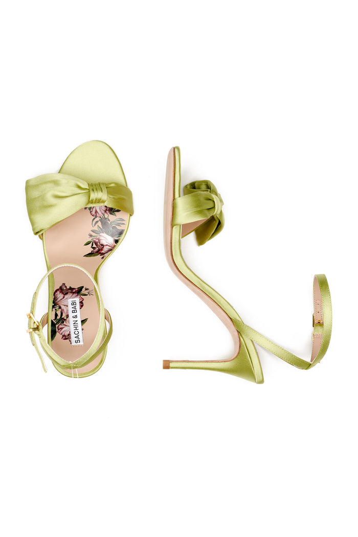 CHELSEA LIME GREEN SATIN 3 INCH OPEN TOE PUMP
