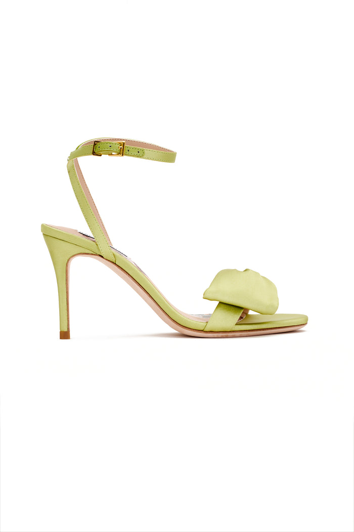 CHELSEA LIME GREEN SATIN 3 INCH OPEN TOE PUMP