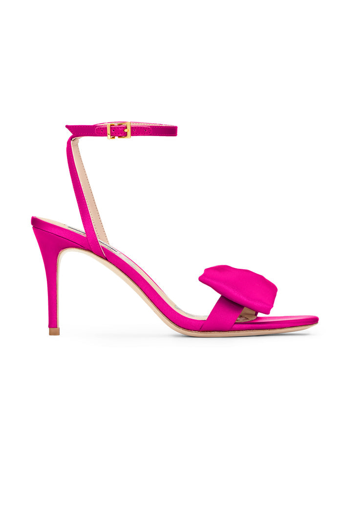 CHELSEA PINK SATIN 3 INCH OPEN TOE PUMP