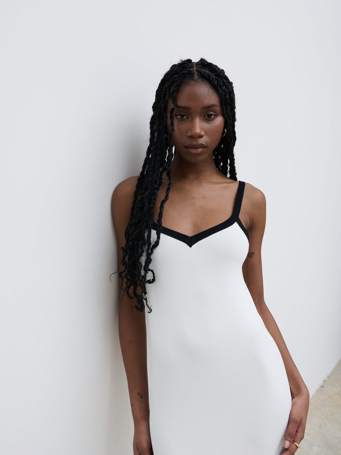 Shilloh Is 5'9" & Wears Size UK S|Cheryl Contrast Knit Dress - Cream