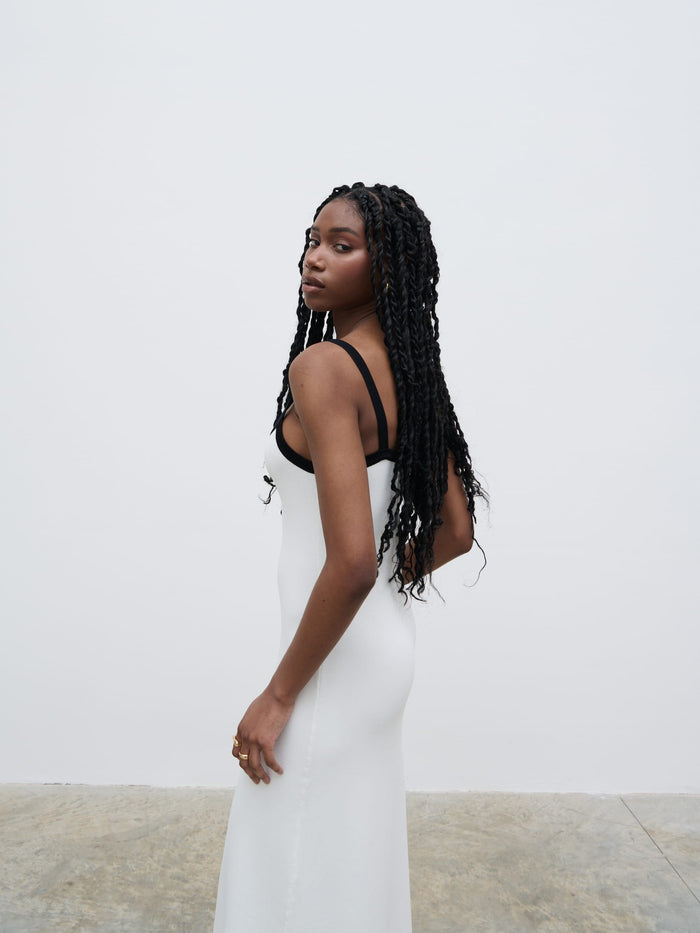 Shilloh Is 5'9" & Wears Size UK S|Cheryl Contrast Knit Dress - Cream