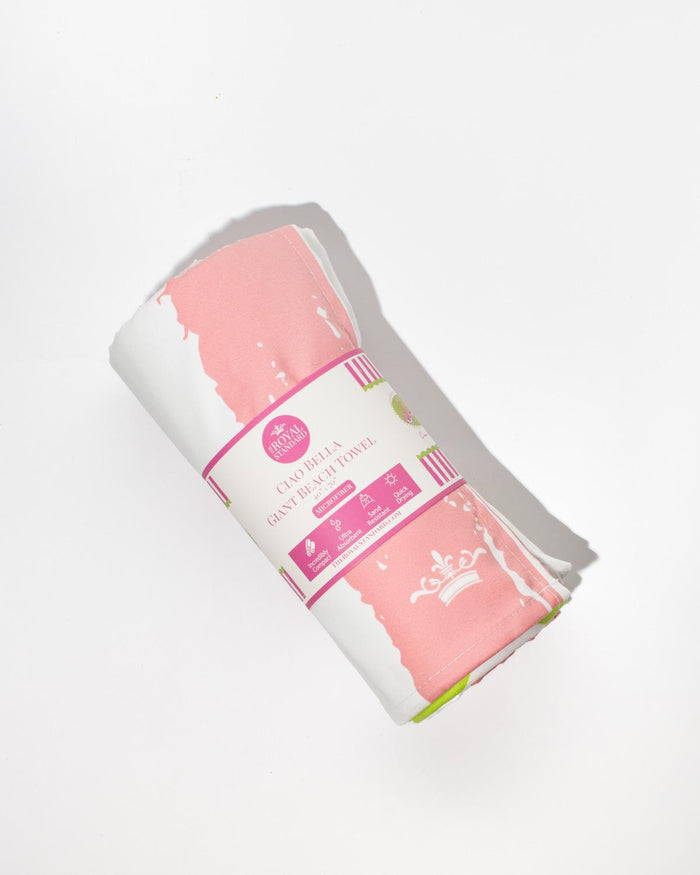 Ciao Bella Giant Beach Towel | White/Pink