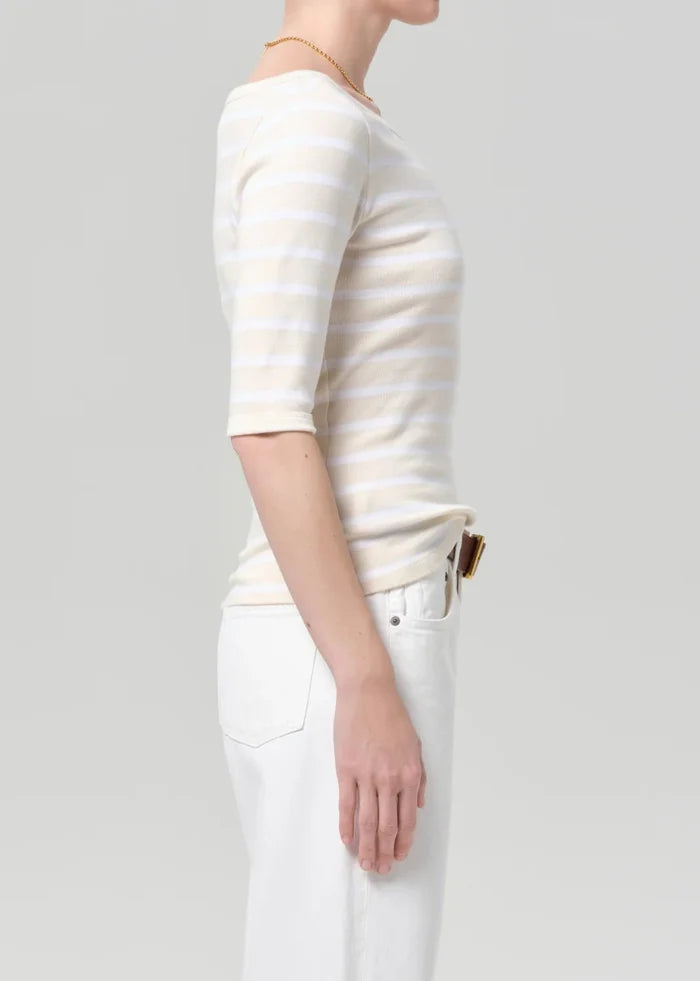 Citizens of Humanity - Brulee Stripe 3/4 Sleeve Boat Neck Tee - Kalifornia Jean Bar