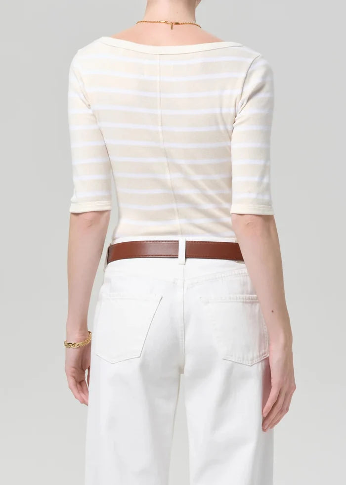 Citizens of Humanity - Brulee Stripe 3/4 Sleeve Boat Neck Tee - Kalifornia Jean Bar