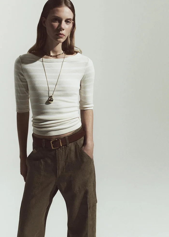 Citizens of Humanity - Brulee Stripe 3/4 Sleeve Boat Neck Tee - Kalifornia Jean Bar