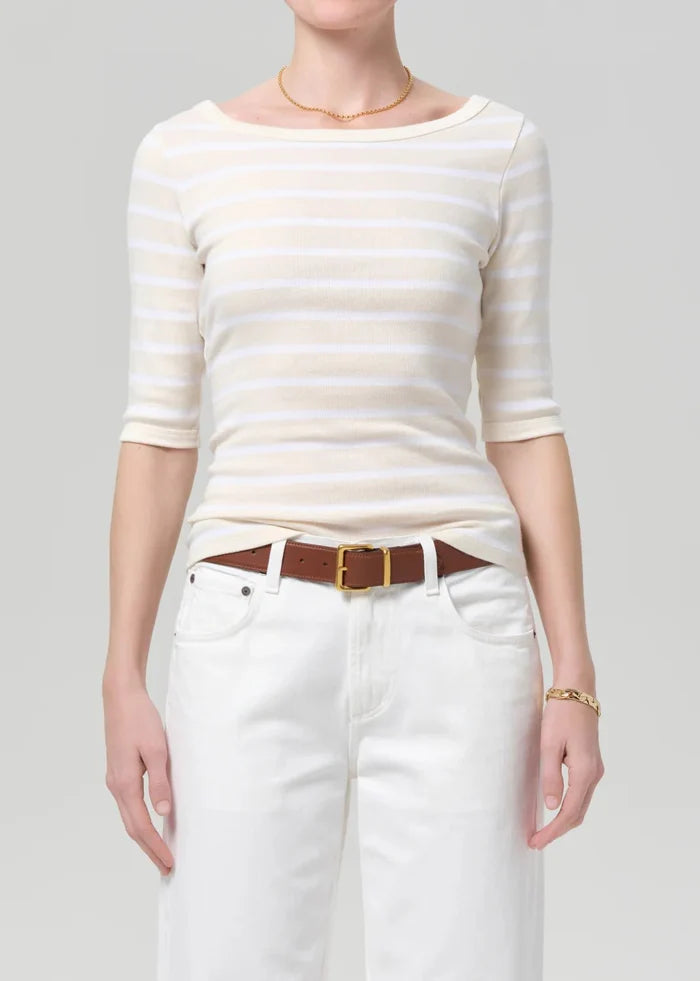 Citizens of Humanity - Brulee Stripe 3/4 Sleeve Boat Neck Tee - Kalifornia Jean Bar