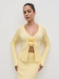 Elissa Is 5'8.5" & Wears Size UK S|Clemmie Rosette Knit Top - Pale Lemon