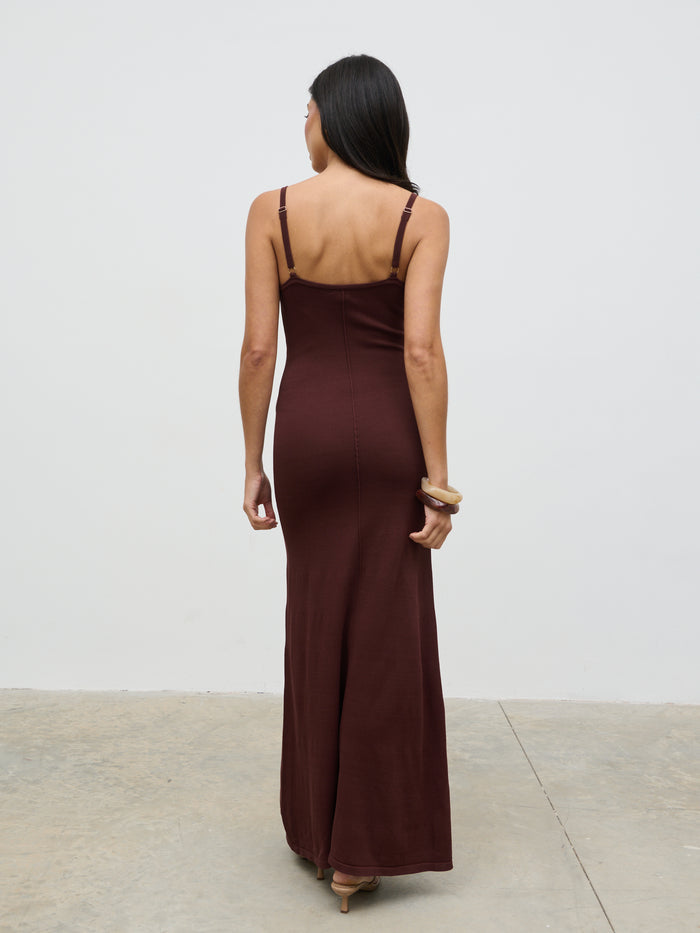 Lygia Is 5'9" & Wears Size UK S|Connie Beaded V Neck Knit Maxi Dress - Brown