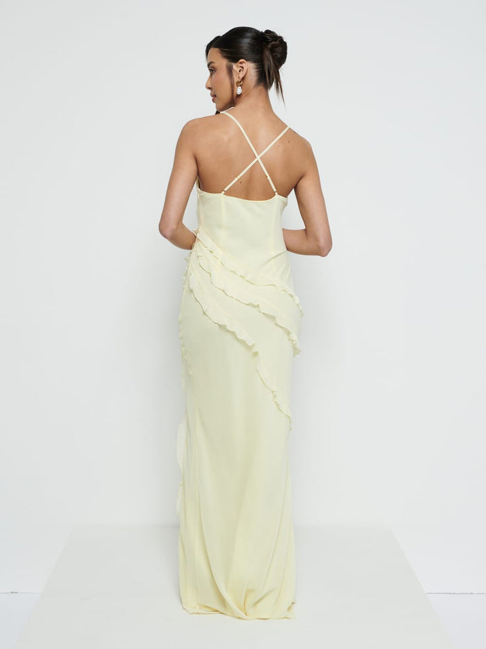 Marina Is 5'7.5" & Wears Size UK 8|Constance Ruffle Chiffon Maxi Bridesmaid Dress - Lemon