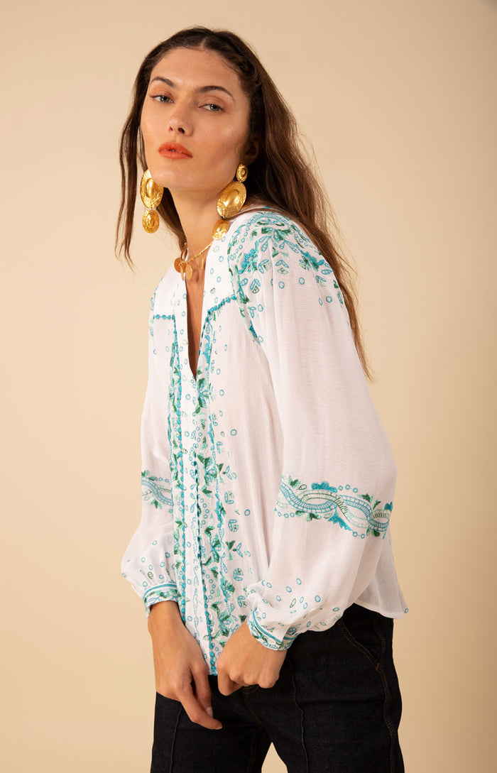 Cora Embroidered Top, color_blue
