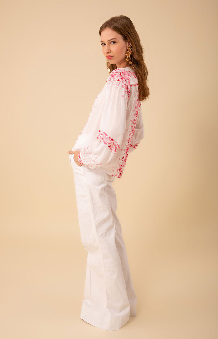 Cora Embroidered Top, color_fuchsia