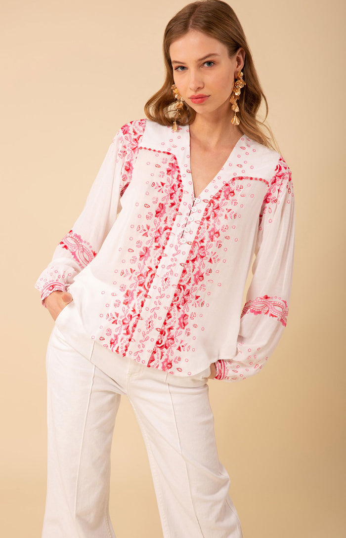 Cora Embroidered Top, color_fuchsia