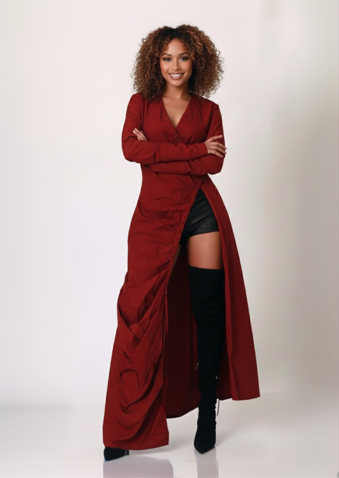 Crimson Edge Draped Top-Dress image 4
