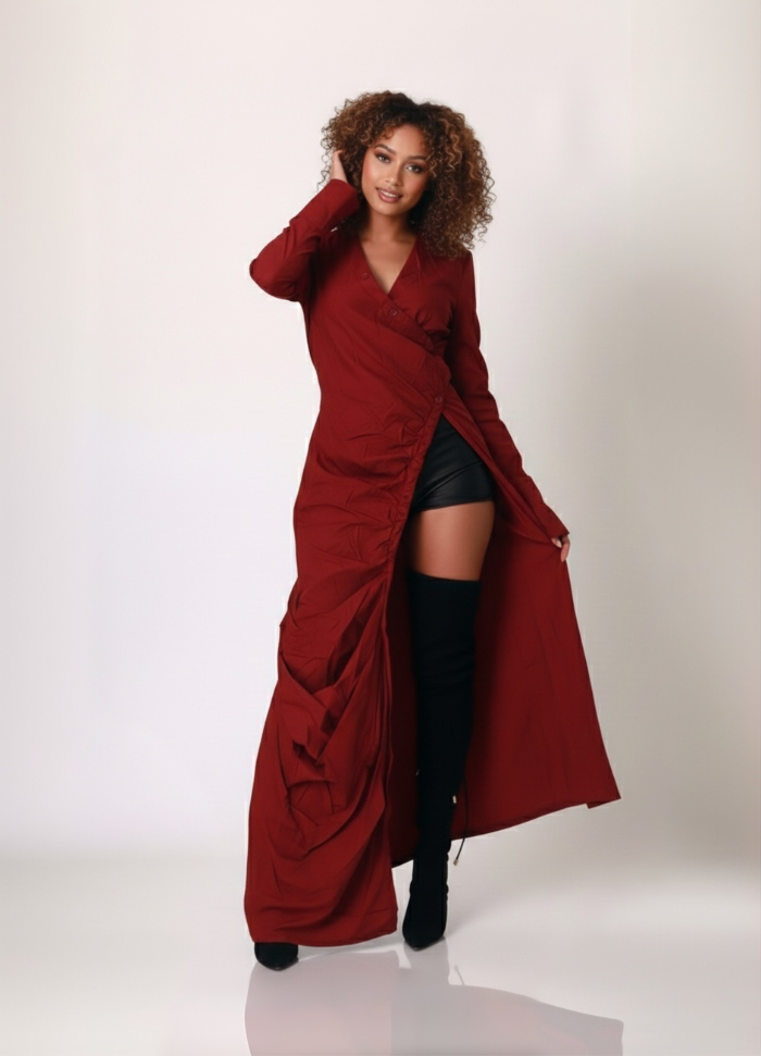 Crimson Edge Draped Top-Dress image 5