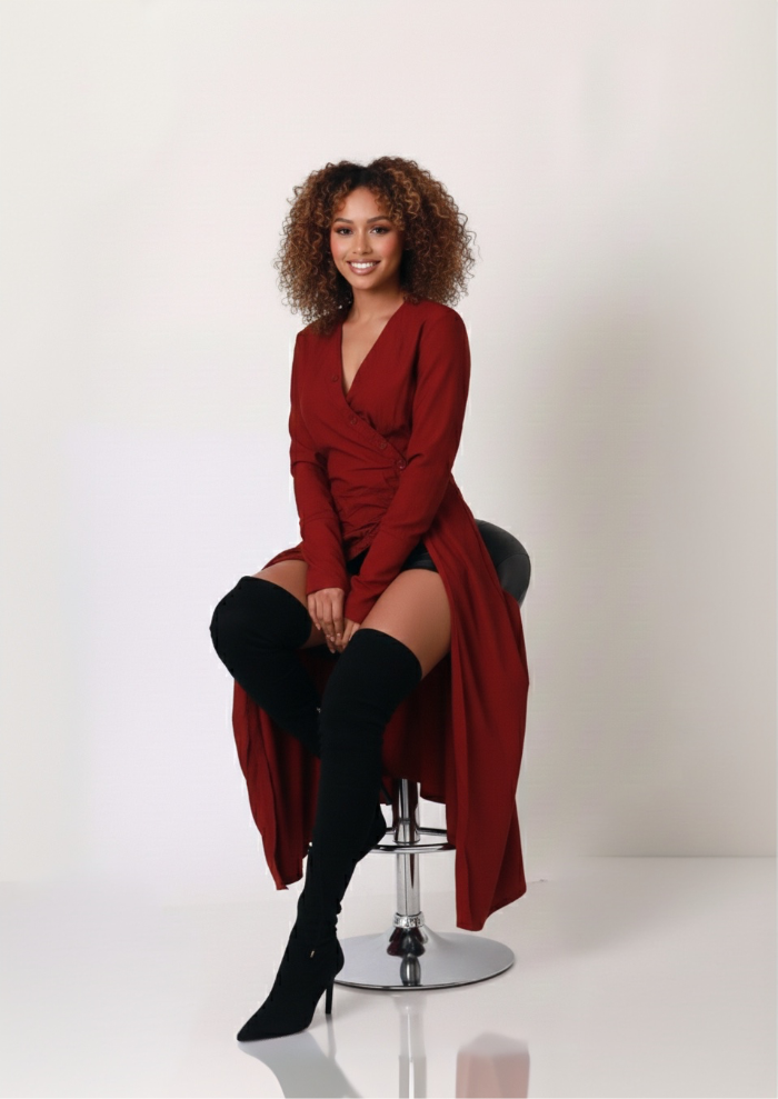 Crimson Edge Draped Top-Dress image 6