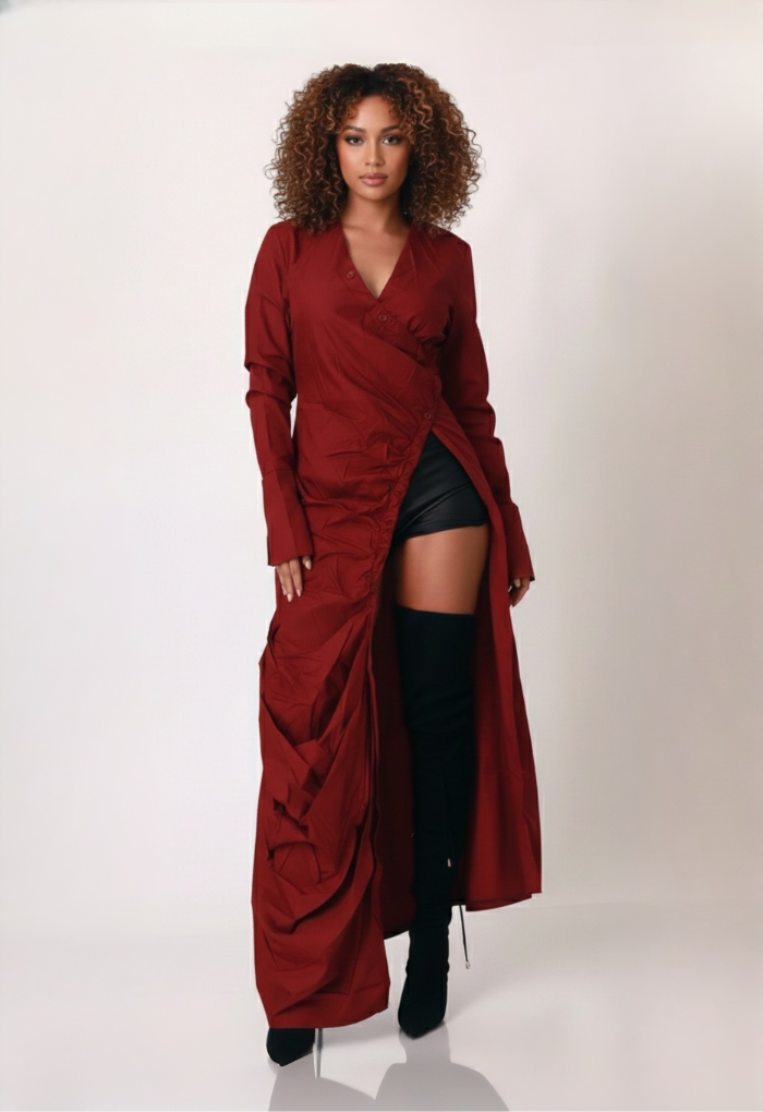 Crimson Edge Draped Top-Dress image 7