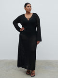 Souki Is 5'8" & Wears Size UK XL|Croisette Knit Beaded Midaxi Dress Curve - Black