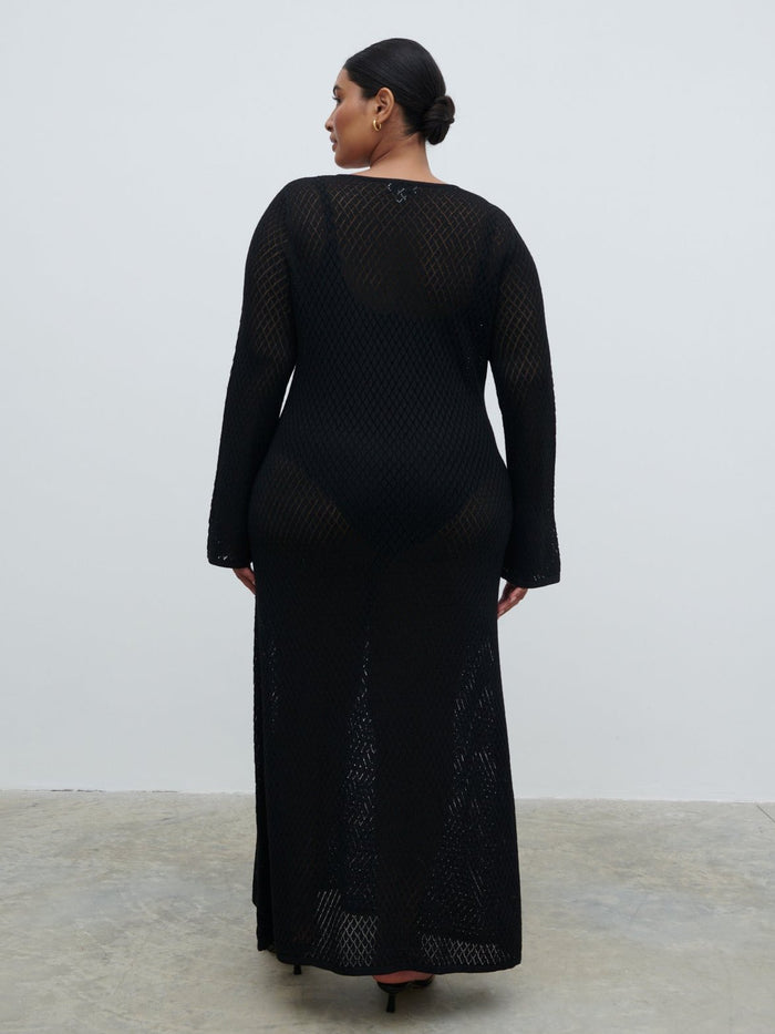 Souki Is 5'8" & Wears Size UK XL|Croisette Knit Beaded Midaxi Dress Curve - Black